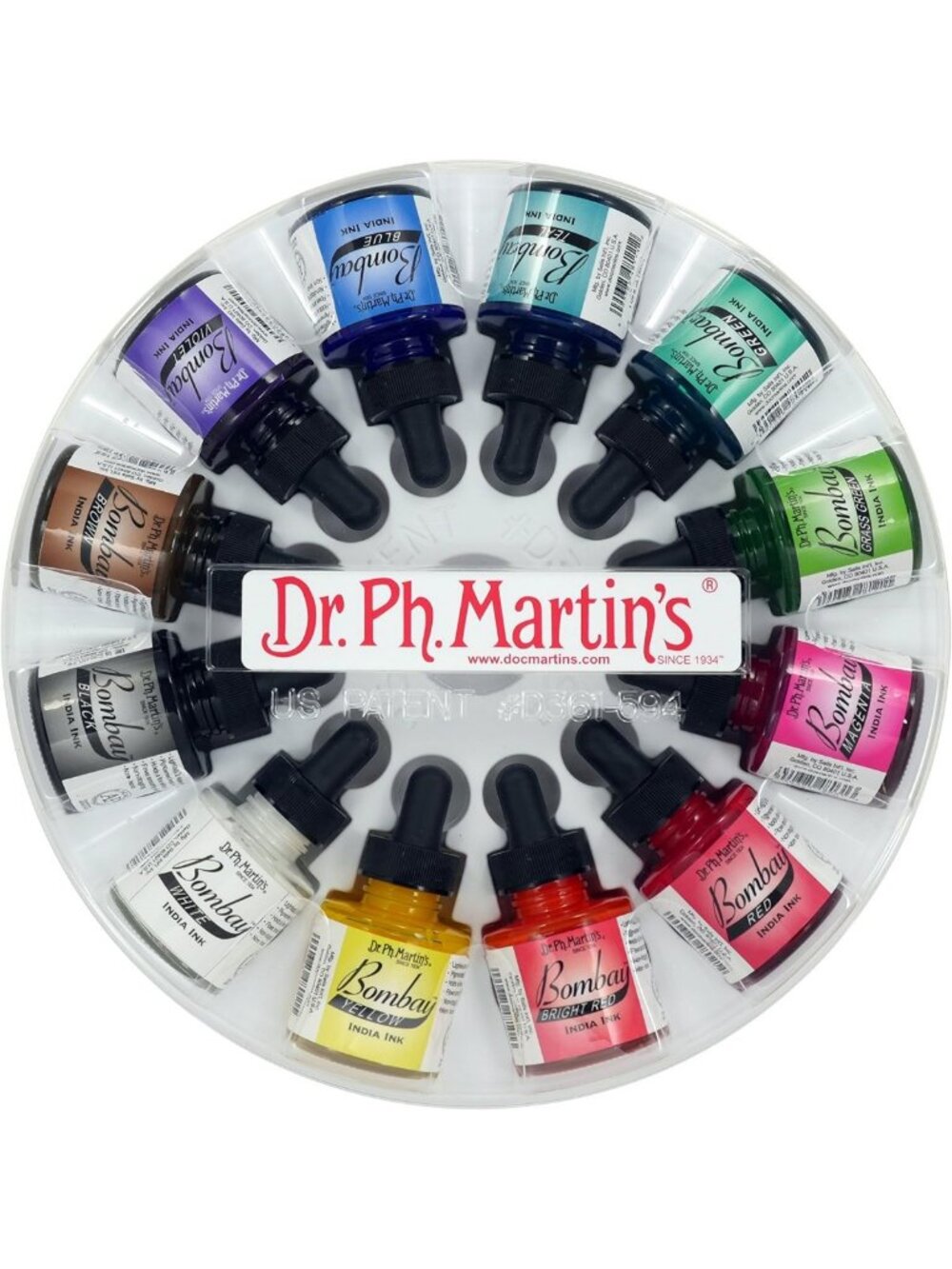 Vibrant India Ink Set - 12 Bottles, 1 oz Each, Perfect for Artists & Crafters